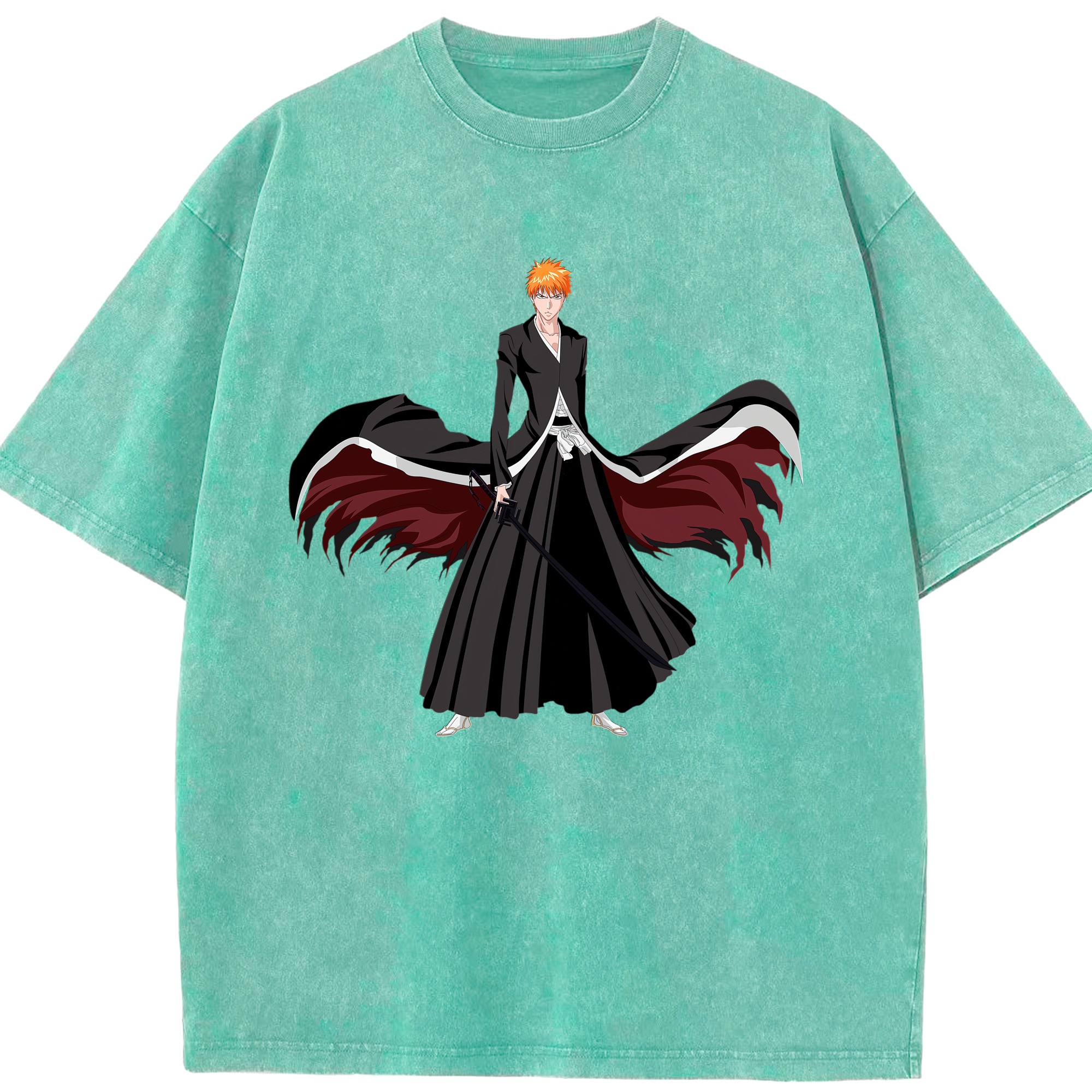 （画像用） ブリーチ 黒崎一護（くろさき いちご）BLEACH Kurosaki Ichigo 綿100% ヴィンテージ風 半袖Tシャツ（フロントプリント）